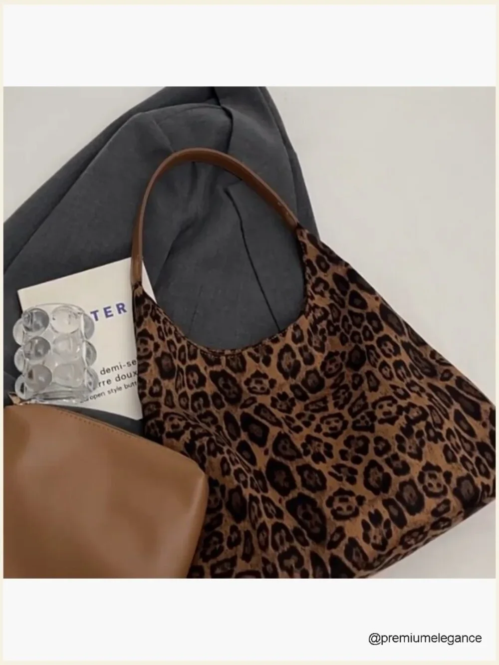 Leopard Print Suede Tote Bag, Faux Suede Hobo Handbag, Slouchy Shoulder Bag